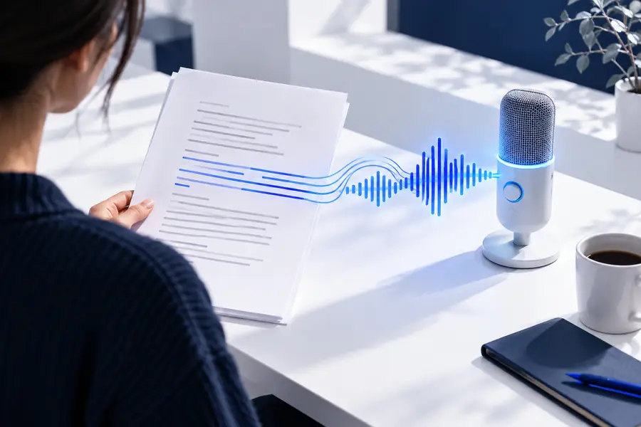 Written script beside a voice generation interface