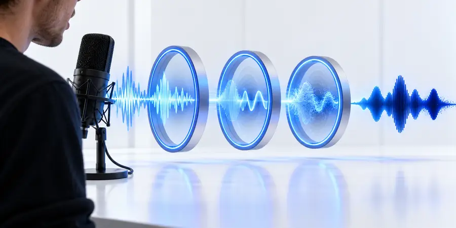 Comparison view showing a live voice transformation workflow